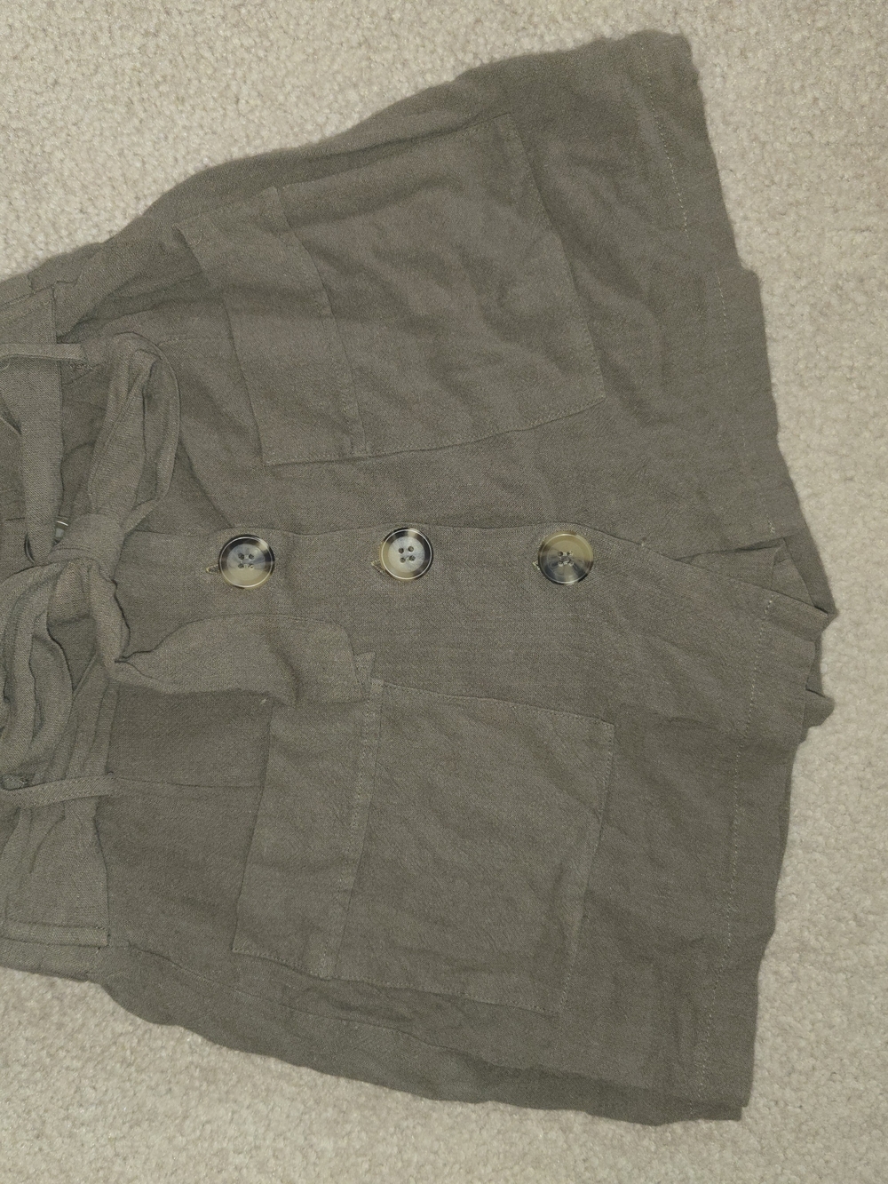 Mustard Seed Olive Green Paper Bag Linen Shorts